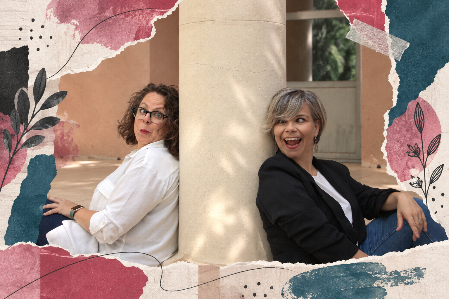 Isabel Amate y Vanessa López sentadas a ambos lados de una columna